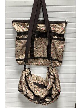 Braciano Italy Set of 2 Matching Lightweight Travel Bags Brown Bird Floral Cute